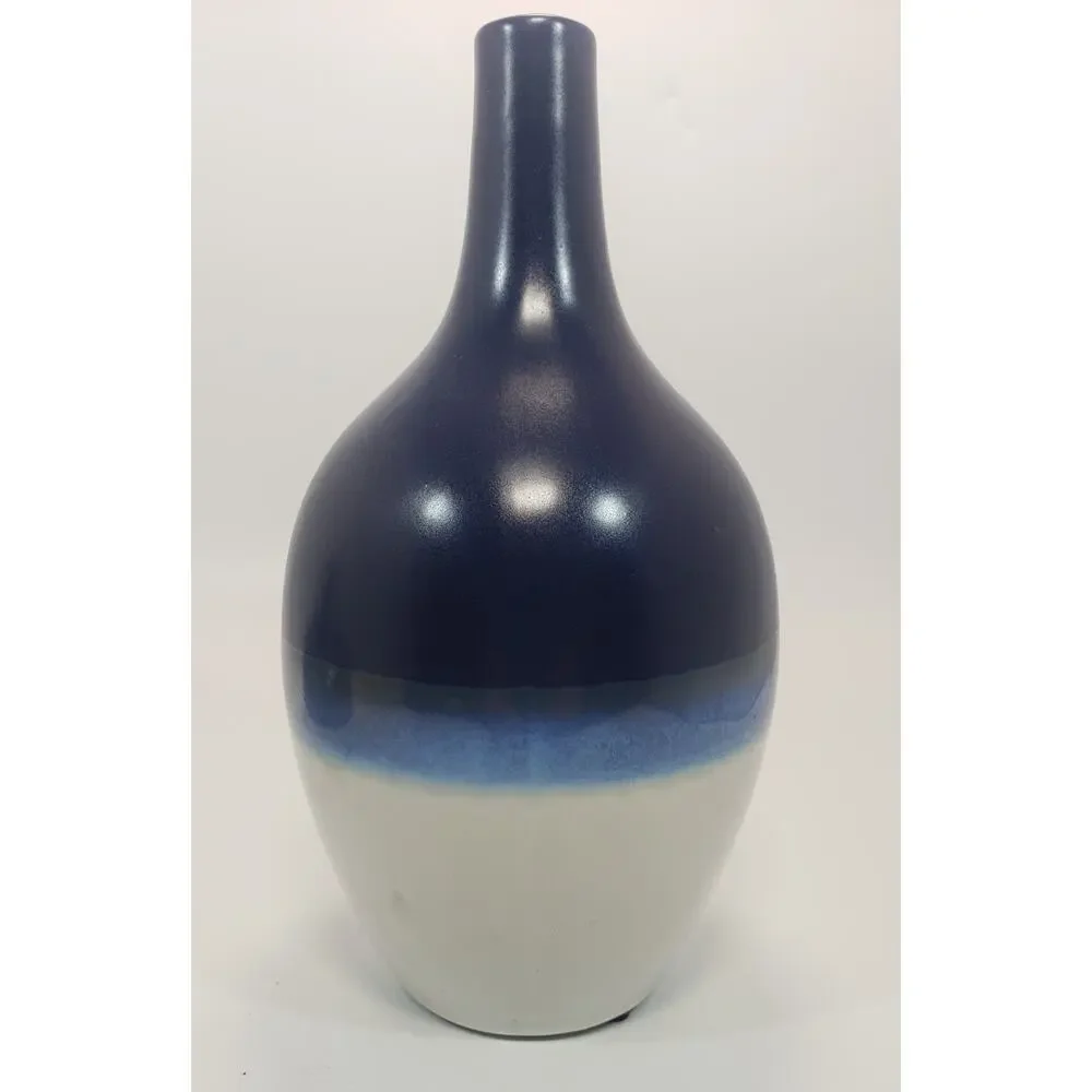 Hand Dipped Blue& White Vases For Decorative Use Only 9-1/2